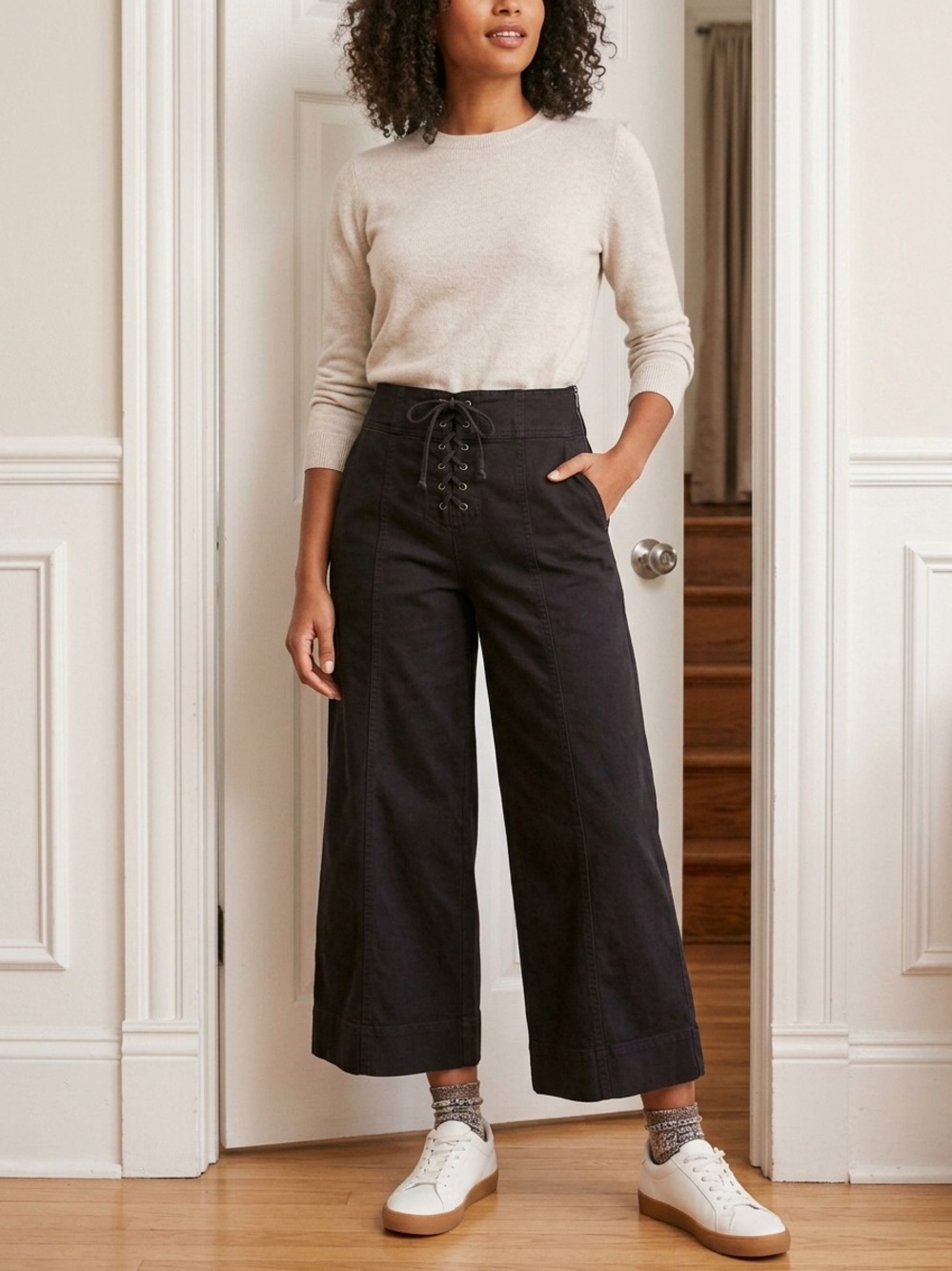 GAP Black Lace-Up Wide Leg Chinos